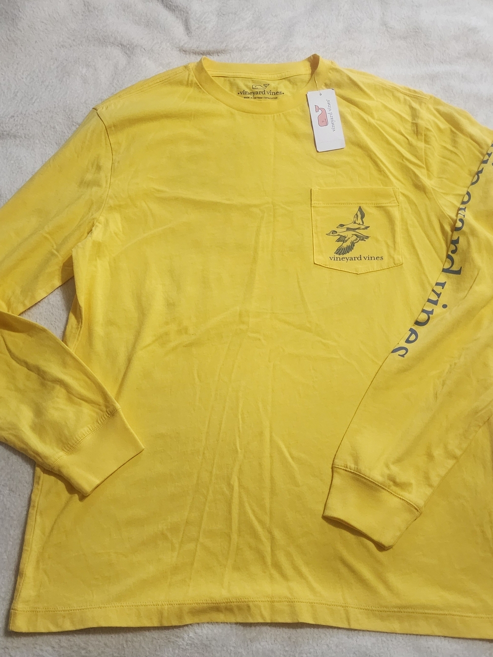 NWT Vineyard Vines Men’s Small Duck Hunt Graphic Long Sleeve Pocket Tee Yellow